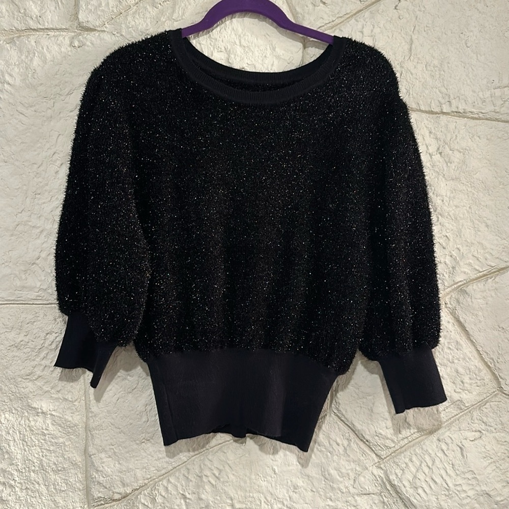 Maeve / Anthropologie | S | Black shimmer 3/4 Sleeve Sweater w/stretchy waist